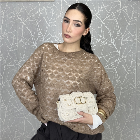 Maglia Traforata Con Blusa Interna E Scollo A Barca Art. M3f0015 Maglia Traforata Con Blusa Interna E Scollo A Barca Art. M3f0015