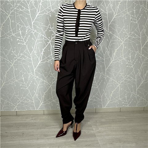 Pantalone Palazzo Con Pences Regolabile Alla Caviglia Art. M38f1055, Taglia: S, Colore: MORO