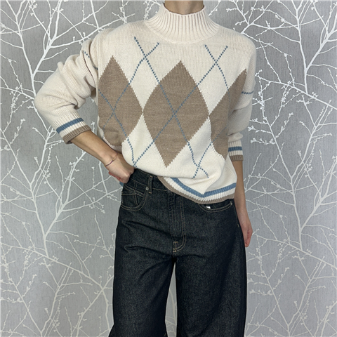 Maglioncino A Rombi Con Mezzo Collo Art. Mfpm337, Taglia: U, Colore: PANNA