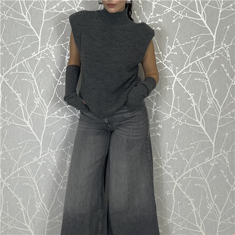 Jeans A Gamba Lunga Ed Ampia In Denim Effetto Slavato Mod. Lucy Art. Df5278, Taglia: L, Colore: DENIM GRIGIO