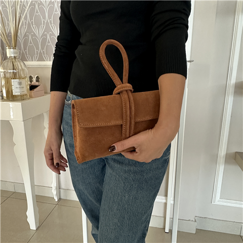 Borsa A Mano Scamosciata Con Tracolla Inclusa Art. 6106, Taglia: U, Colore: CUOIO