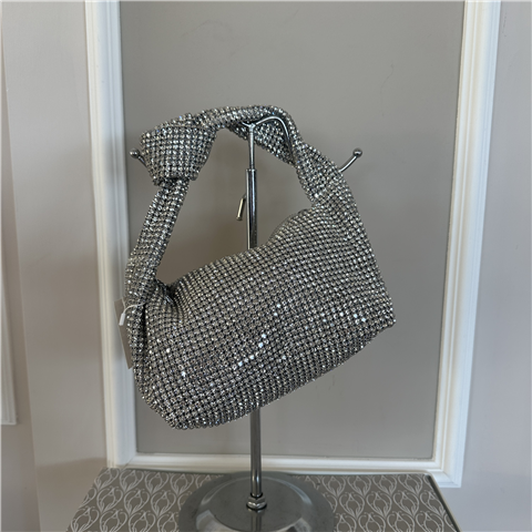 Borsa A Mano Full Strass Con Tracolla Di Catena Inclusa Art. B2405, Taglia: U, Colore: ARGENTO