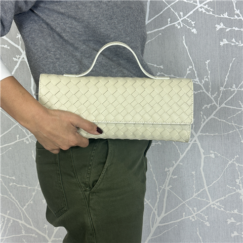 Clutch In Pelle Intrecciata Art. 6013, Taglia: U, Colore: PANNA