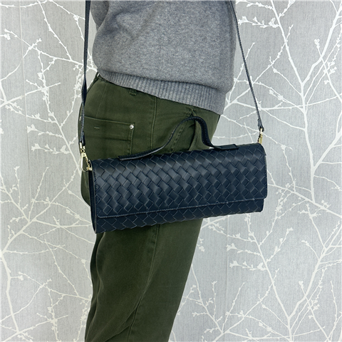 Clutch In Pelle Intrecciata Art. 6013, Taglia: U, Colore: BLU