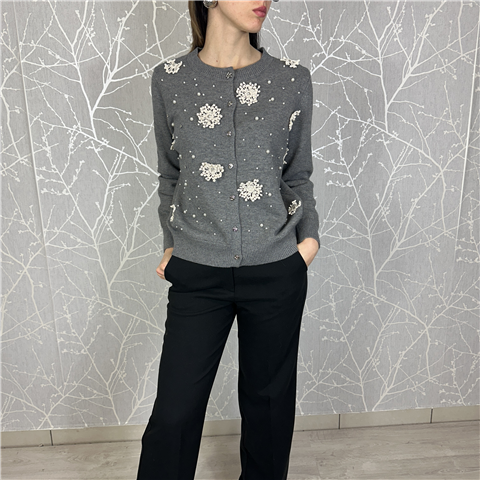 Cardigan Con Fiore A Contrasto Art. Vc98076, Taglia: U, Colore: GRIGIO MELANGE