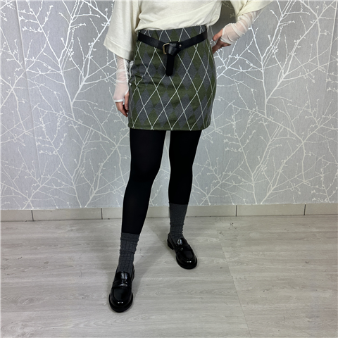 Gonna Corta Fantasia Con Cintura Art. Gmap204 Gonna Corta Fantasia Con Cintura Art. Gmap204, Taglia: M, Colore: GRIGIO/VERDE