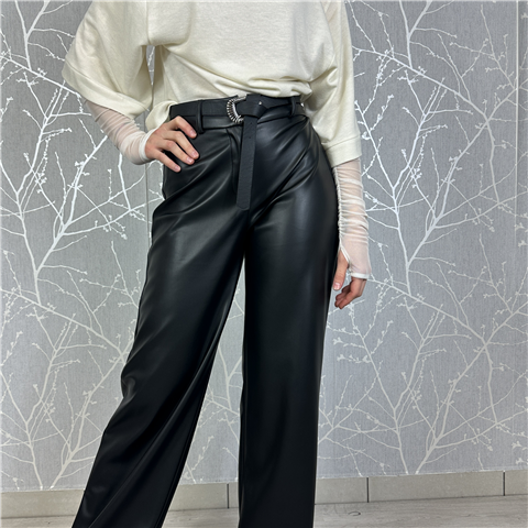 Pantalone Dritto In Ecopelle Con Elastico Sul Retro E Cintura Art. Pvip212