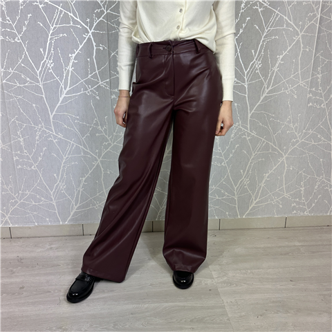 Pantalone Dritto In Ecopelle Con Elastico Dietro Art. Pmap116, Taglia: S, Colore: BORDEAUX