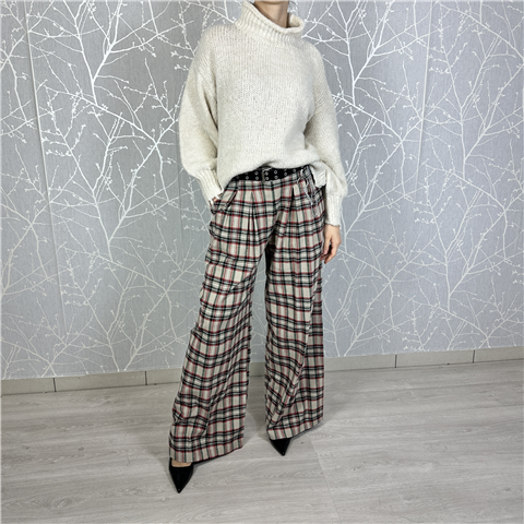 Pantalone Check Con Pinces Sul Davanti E Cintura In Vita Art. P10971 Pantalone Check Con Pinces Sul Davanti E Cintura In Vita Art. P10971, Taglia: L, Colore: BEIGE