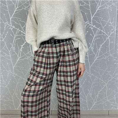 Pantalone Check Con Pinces Sul Davanti E Cintura In Vita Art. P10971