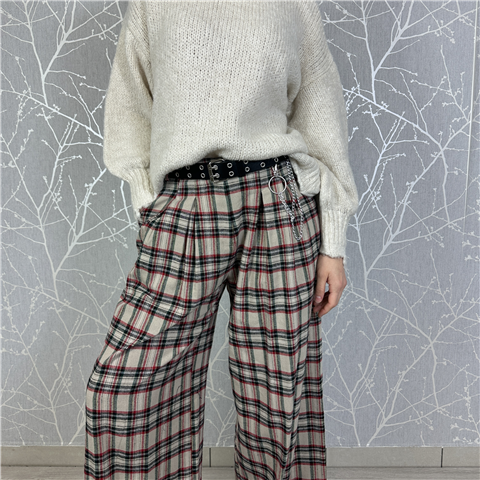 Pantalone Check Con Pinces Sul Davanti E Cintura In Vita Art. P10971