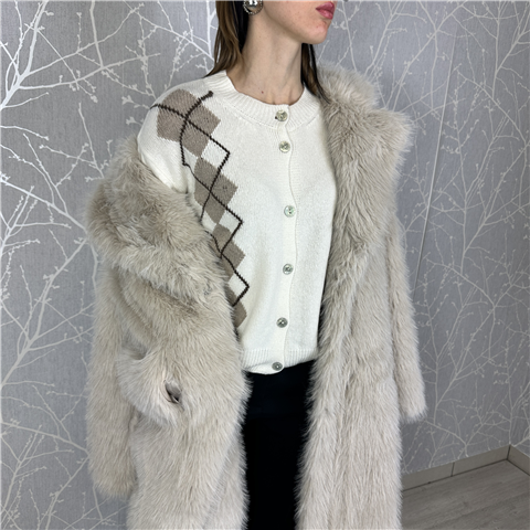 Cardigan Fantasia Rombi Art. Al6630, Taglia: U, Colore: PANNA