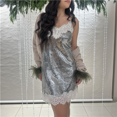 Abito Corto Sottoveste Con Pizzo E Paillettes Art. Amap072