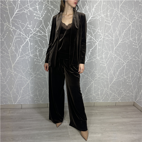 Pantalone Palazzo In Velluto Con Elastico Sul Retro Art. P10050atai25 Pantalone Palazzo In Velluto Con Elastico Sul Retro Art. P10050atai25, Taglia: M, Colore: MORO