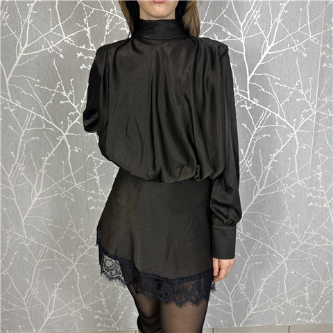 Abito A Collo Alto Regolabile Con Fiocco Posteriore Spalline E Orlo In Pizzo Art. Ld3809, Taglia: M/L, Colore: MORO