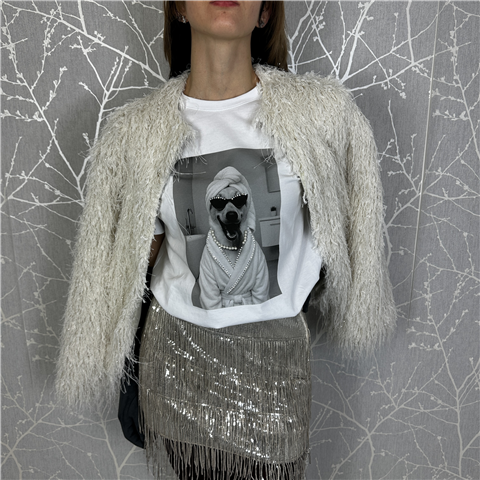 Giacca Con Frange Morbide E Dettagli Lamè Art. Jgep108, Taglia: M, Colore: PANNA