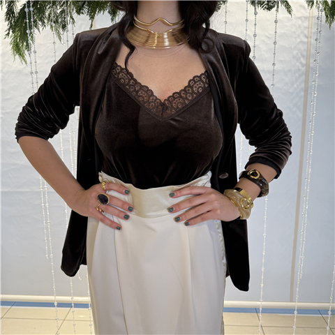 Top In Velluto Con Pizzo Art.t50045atai25 Top In Velluto Con Pizzo Art.t50045atai25