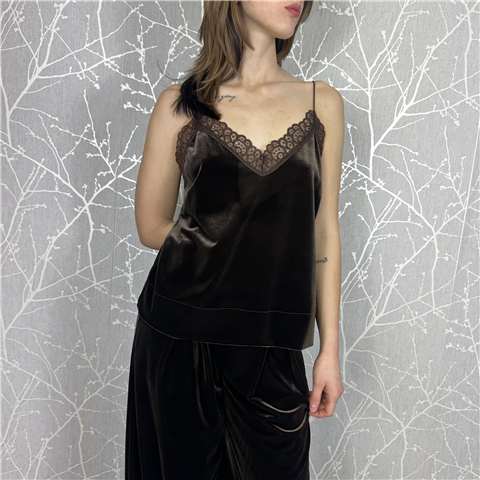 Top In Velluto Con Pizzo Art.t50045atai25, Taglia: M, Colore: MORO