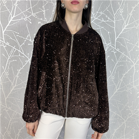 Giacca Bomber Con Paillettes Art. J10951, Taglia: U, Colore: CIOCCOLATO