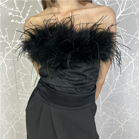 Top Con Piume Art. Y0024, Taglia: M, Colore: NERO