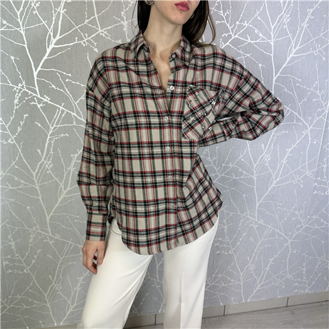 Camicia Check Con Applicazioni Sulla Tasca Art. C10968, Taglia: U, Colore: BEIGE