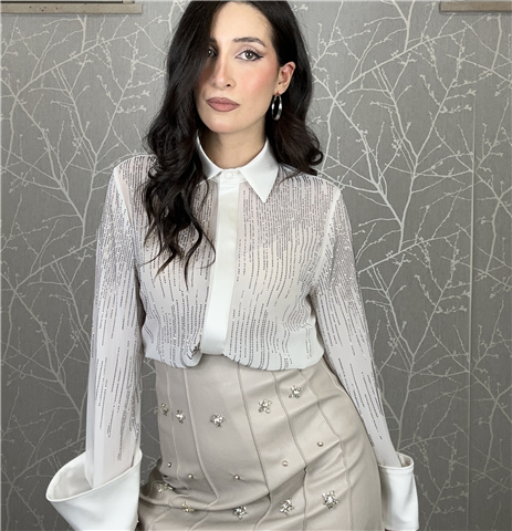 Camicia Con Applicazioni Strass Art. Slca001, Taglia: M, Colore: MILK