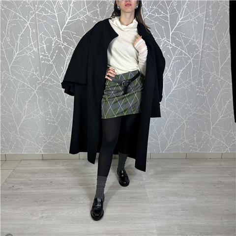 Cappotto Con Spalla Scesa Cintura E Sciarpa Art. Khbp002 Cappotto Con Spalla Scesa Cintura E Sciarpa Art. Khbp002, Taglia: S, Colore: NERO