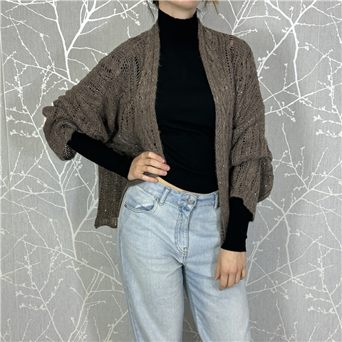 Cardigan Kimono Con Paillettes Art. Q33065c Cardigan Kimono Con Paillettes Art. Q33065c, Taglia: U, Colore: TAUPE