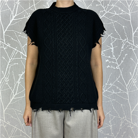 Gilet In Maglia Con Trecce E Rotture Art. 55150f, Taglia: U, Colore: NERO