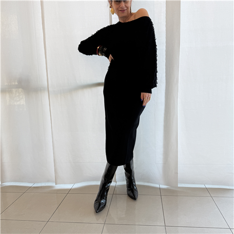 Abito Longuette In Maglia Con Frange Art. 252ap3201 Abito Longuette In Maglia Con Frange Art. 252ap3201, Taglia: L, Colore: NERO