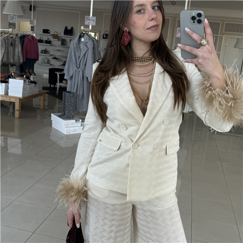 Giacca Doppiopetto Con Polsini In Piuma Art. 4324032, Taglia: L, Colore: CHANTILLY