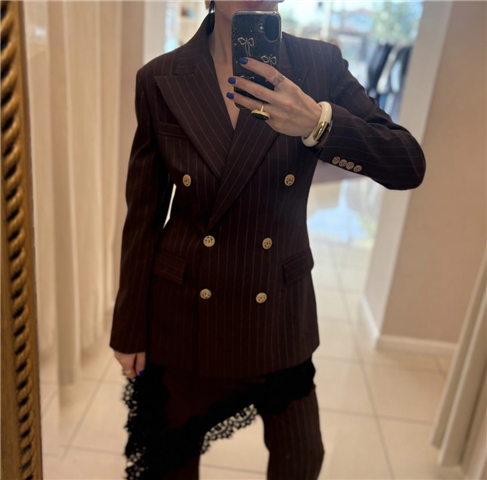 Giacca Doppiopetto Gessata Con Bottoni Oro Art. Sd5065