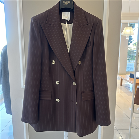 Giacca Doppiopetto Gessata Con Bottoni Oro Art. Sd5065, Taglia: L, Colore: MARRONE