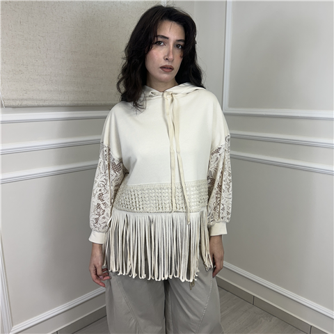 Felpa Con Pizzo E Frange Art. Fnoq029