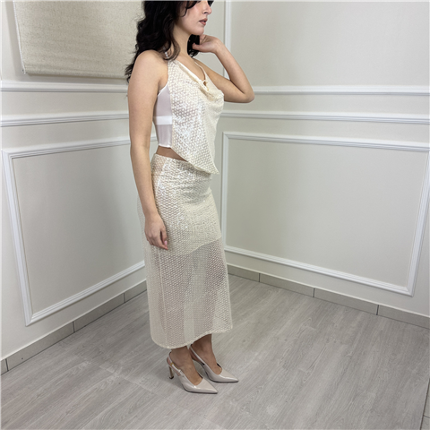 Gonna Con Paillettes Art. Gvsq035, Taglia: M, Colore: PANNA