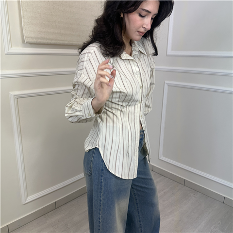 Camicia Rigata Con Pinces Art. Cmaq061, Taglia: M, Colore: PANNA