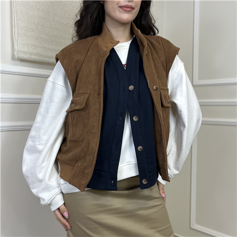 Giubbotto Smanicato In Ecorenna Con Gilet Interno Art. Lvsq012, Taglia: M, Colore: COGNAC/BLU