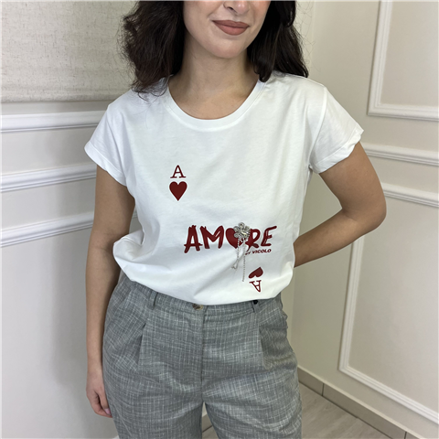T-shirt Con Stampa E Applicazione Gioiello Art. Rab0282
