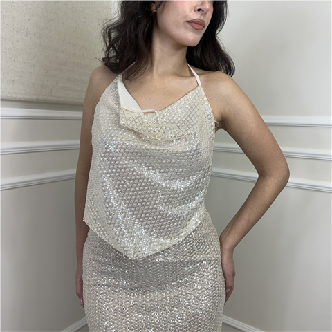 Top Con Paillettes Art. Rvsq046, Taglia: S, Colore: PANNA