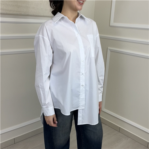 Camicia Asimmetrica Over Art. Cveq028, Taglia: S, Colore: BIANCO