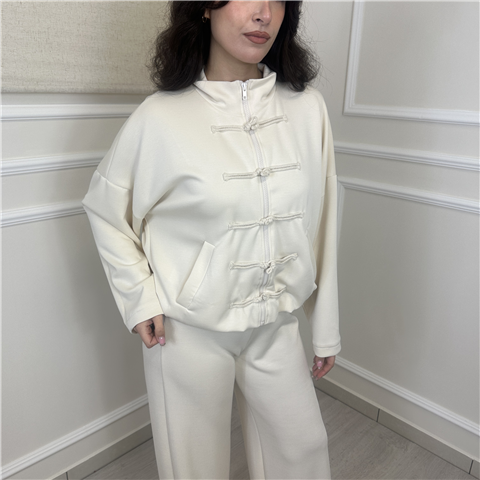 Felpa Bomber Alamari Con Cordino Art. Kmaq034, Taglia: M, Colore: PANNA