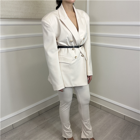 Giacca Doppio Petto Con Cintura In Vita Art. Jmaq041 Giacca Doppio Petto Con Cintura In Vita Art. Jmaq041, Taglia: M, Colore: CREAM