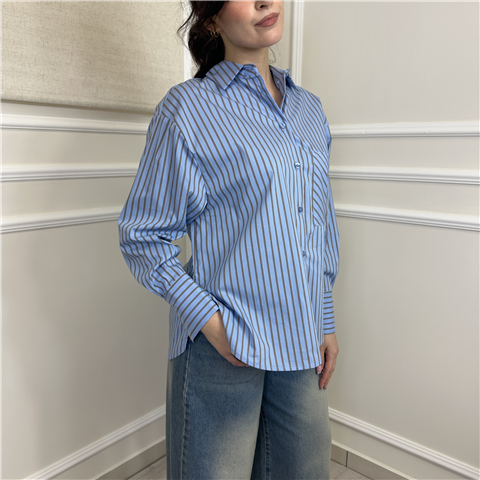 Camicia Rigata Con Tasca Art. Cgeq040, Taglia: M, Colore: CELESTE/TABACCO