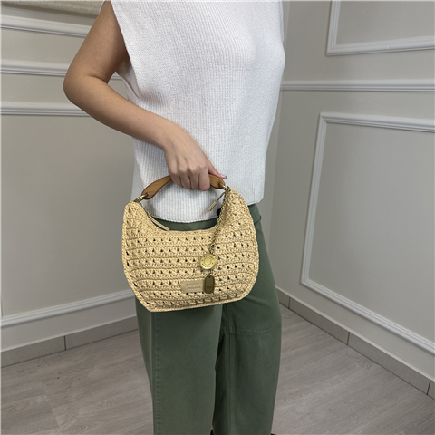 Borsa ‘croissant’ In Rafia Con Charms E Tracolla Art. 261tb7381