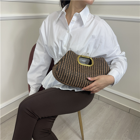 Maxi Clutch Effetto Paglia Con Manico Incassato E Tracolla Removibile Art. 261tb7500