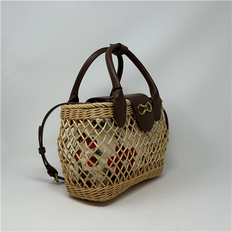 Cestino In Vimini Con Tracolla E Pochette Interna Removibili Art. 261td8252, Taglia: U, Colore: PAGLIA/CUOIO