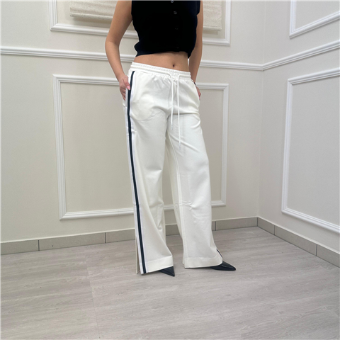 Pantalone Palazzo Con Righe Laterali Art. 261ap2143, Taglia: M, Colore: BIANCO