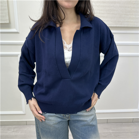 Maglia Collo A V Con Rotture Art. 7ab7007, Taglia: U, Colore: BLU