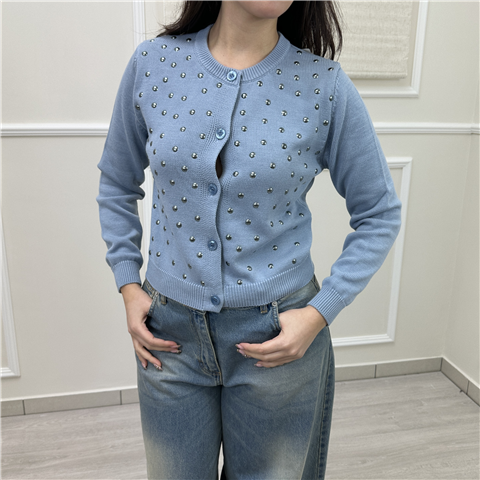 Cardigan Con Borchie Art. 7ab7039, Taglia: U, Colore: AZZURRO