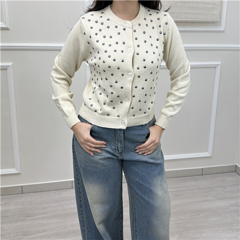 Cardigan Con Borchie Art. 7ab7039 Cardigan Con Borchie Art. 7ab7039, Taglia: U, Colore: PANNA